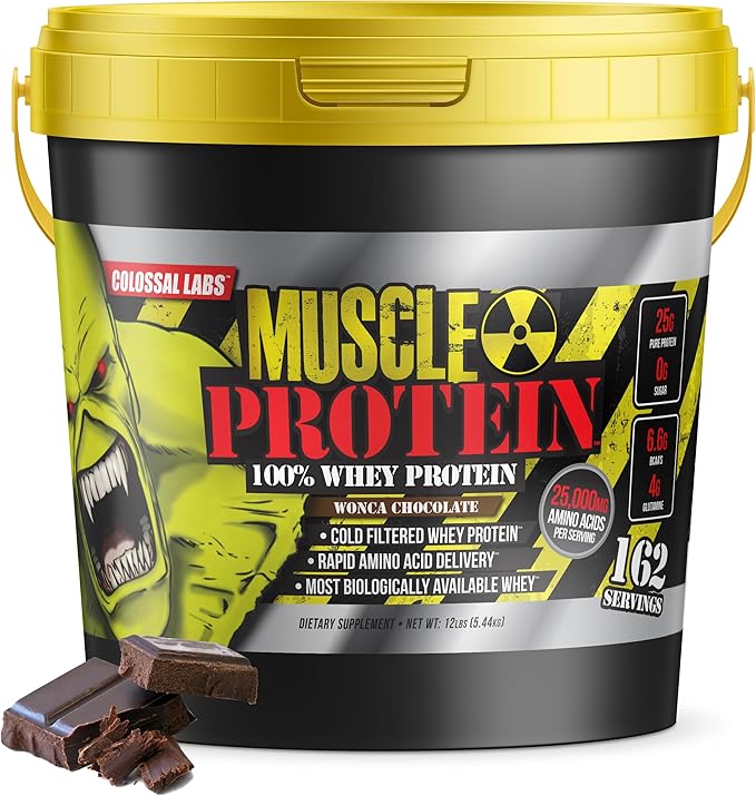 Muscle Protein Whey Powder [12 lbs/Pack of 1]– Cold Filtered, 25g Pure Protein, 6.6g BCAAs (Packaging May Vary) (12LB, Chocolate)