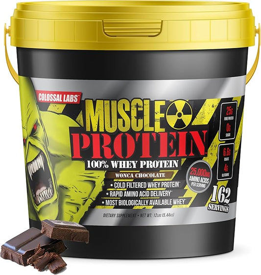 Muscle Protein Whey Powder [12 lbs/Pack of 1]– Cold Filtered, 25g Pure Protein, 6.6g BCAAs (Packaging May Vary) (12LB, Chocolate)