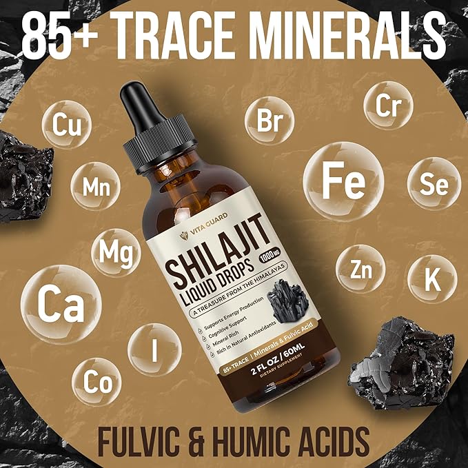 Himalayan Shilajit Liquid Drops – 1000mg Energy & Immunity Support with 85+ Trace Minerals & Fulvic Acid – Strength, Vitality Supplement for Men & Women – 30-Day Supply
