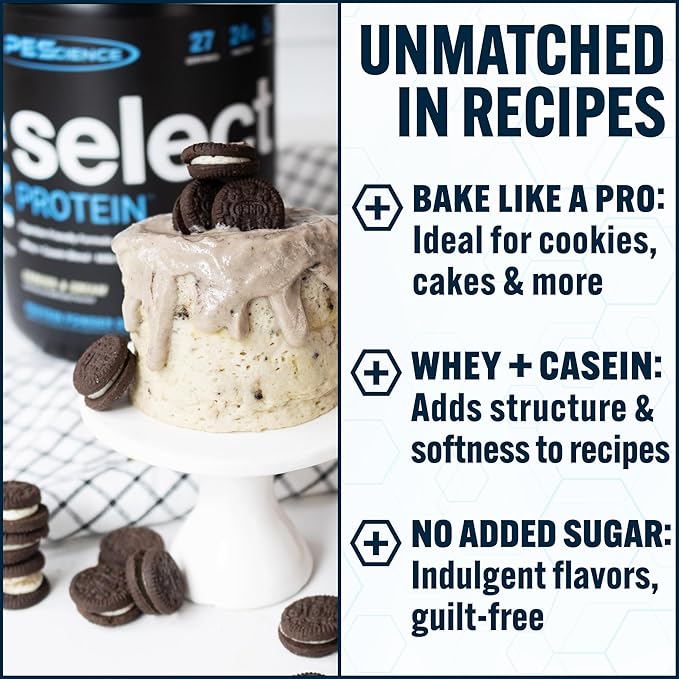 PEScience Select Protein Powder, Whey and Casein Blend, Clean Protein Powder for Women and Men, Low Calorie, Low Carb, Keto Friendly, Gluten Free - Cookies and Cream - 55 Servings