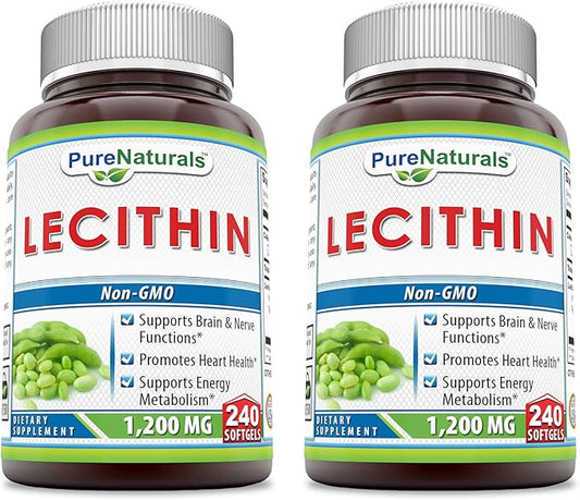 Pure Naturals Lecithin 1200 mg Softgels Supplement | High Potency | Non-GMO | Gluten Free (240 Count | 2 Pack)