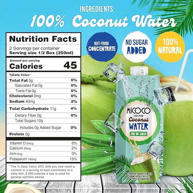 MICOCO Coconut Water, No Added Sugar, 16.9 Fl Oz (Pack of 12)