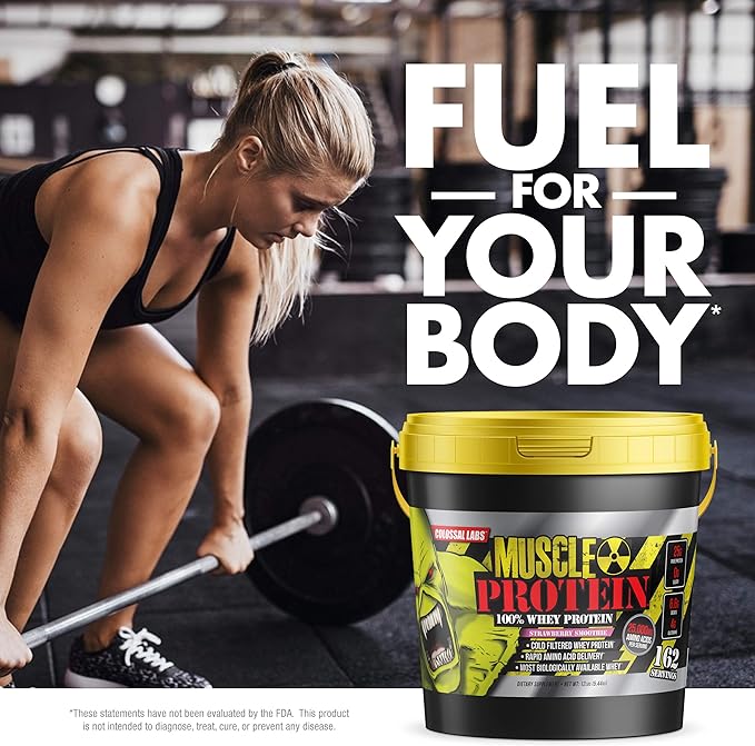 Muscle Protein Whey Powder [12 lbs/Pack of 1]– Cold Filtered, 25g Pure Protein, 6.6g BCAAs (Packaging May Vary) (12LB, Strawberry)