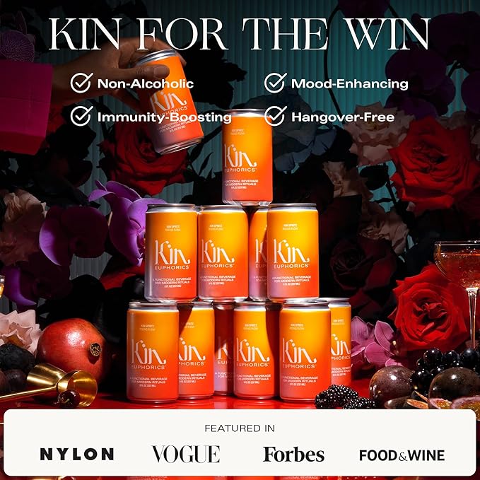 Kin Euphorics Kin Spritz Non-Alcoholic Functional Beverage | Invigorating Booster | Adaptogen & Nootropic Drink | Rhodiola Rosea, 5-HTP, GABA | Ready to Drink | 8 Fl Oz (8pk)