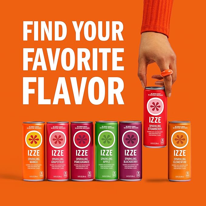 IZZE Sparkling Water Juice Beverage Blend, Clementine, No Sugar Added, 8.4 FL OZ, 24 Cans