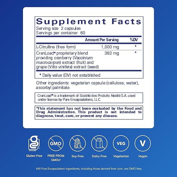 Pure Encapsulations Nitric Oxide Ultra (Capsules) - Supplement Supports Nitric Oxide Production, Healthy Blood Flow & Vascular Health - with L-Citrulline & CranLoad Cranberry Extract - 120 Capsules