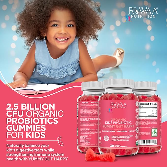Kid Probiotic Gummies For Digestive Health, Chewable Daily Probiotic For Kids Ages 4+. Oral Care, Abdominal Discomfort, Gut Health. Strawberry Flavor, USDA Organic, Probiotics for Children 90ct (3)