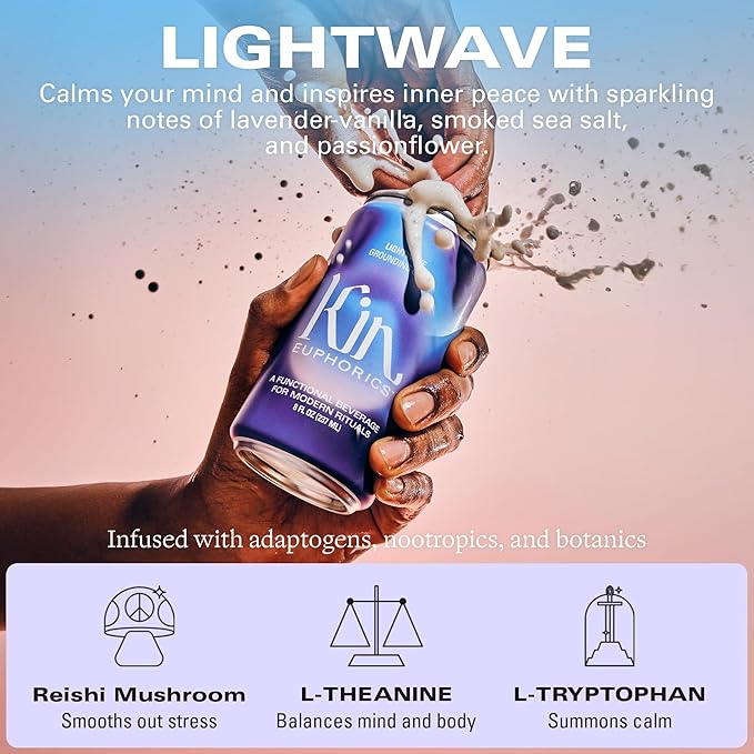 Kin Variety 16 Pack with 4 Spritz, 4 Lightwave, 4 Bloom, and 4 Actual Sunshine by Kin Euphorics, Non Alcoholic Spirits, Ready to Drink, Awaken The Mind, Calm Your Mood, and Conjure Clarity, 8 Fl Oz