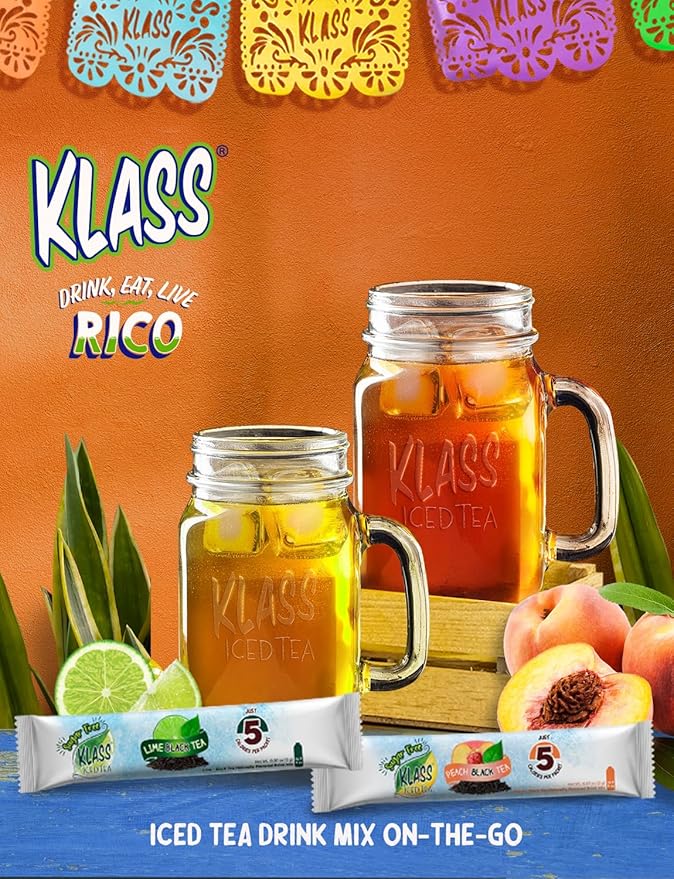 Klass Iced Tea Drink Mix - Sugar Free Variety Pack - Peach & Lime Black Tea On-The-Go! (44 Count Powder Stick Packs) 5 Calories Per Packet