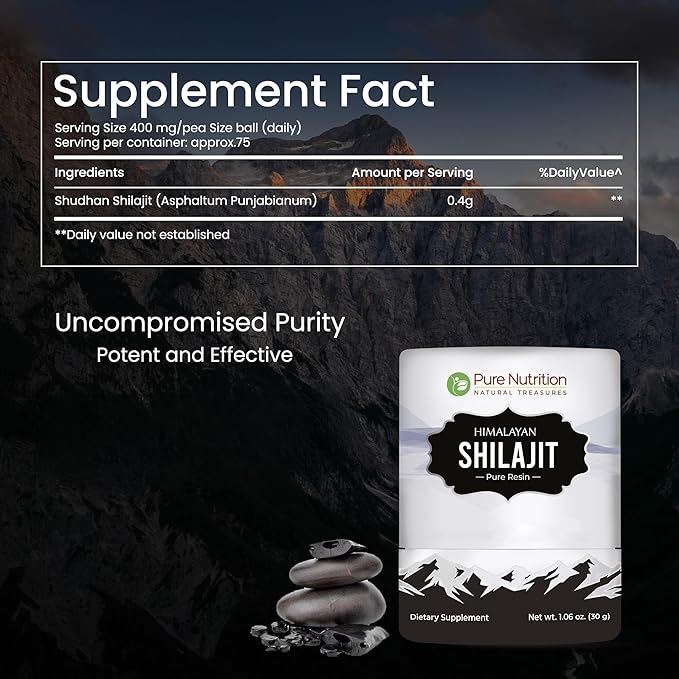 Pure Nutrition Himalayan Shilajit Resin for Men & Women | 30 Gram | 75 Servings | High Potency Pure Himalayan Shilajit Resin with 85+ Trace Minerals, 75%+ Fulvic Acid