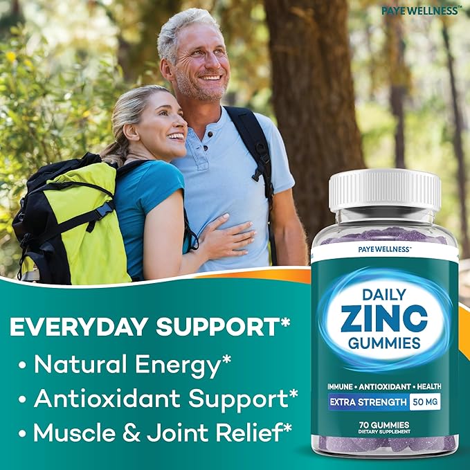 Zinc Gummies 50 mg, Daily Support, Immune System*, Enzyme Functions*, Natural Energy* - 210 Gummies, 105 Day Supply (3-Pack)