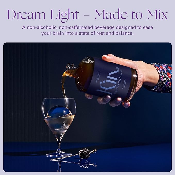 Kin Euphorics Dream Light Non-Alcoholic Soothing Serenity | Adaptogens & Botanicals for Restful Sleep | Reishi Mushroom, L-Theanine, Melatonin | Earthy Oak, Smoky Clove, Spicy Cinnamon | 16.9 fl oz