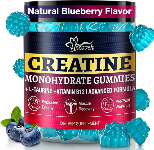 Creatine Gummies for Men & Women - Blueberry, 60 Chews | 5g Creatine per Serving | Delicious Sugar-Free Supplement for Muscle Support