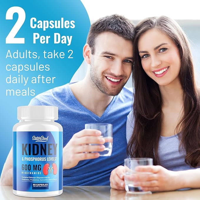 Kidney Cleanse Detox & Repair – Kidney Support Supplement with 600mg Niacinamide, Chitosan Oligosaccharide, Curcumin, Probiotics – Phosphorus Binder – 60 Capsules