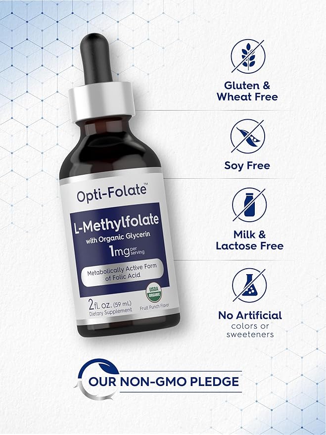 Carlyle L-Methylfolate Drops 1mg | 2 Fl Oz | with Organic Glycerin | Liquid Sublingual Supplement | Fruit Punch Flavor | Vegetarian, Non-GMO
