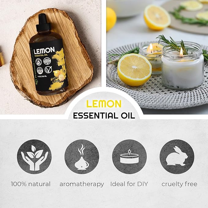 Lemon Essential Oil for Diffuser Aromatherapy Oils for Laundry and for Skin Pure Essential Oils for Soap Making Lemon Oil for Diffuser Oil 4 oz