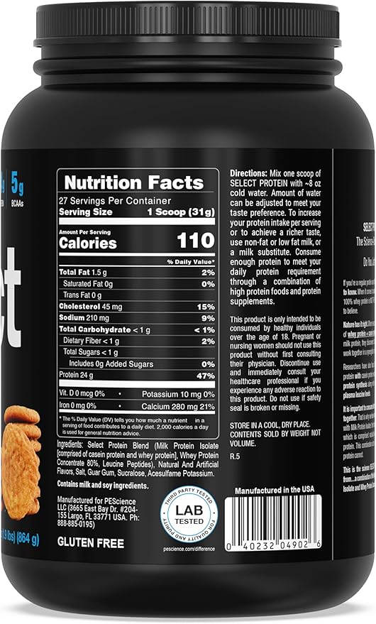PEScience Select Protein Powder, Whey and Casein Blend, Clean Protein Powder for Women and Men, Low Calorie, Low Carb, Keto Friendly, Gluten Free - Snickerdoodle - 27 Servings