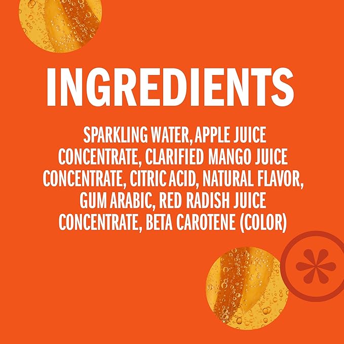 IZZE Sparkling Water Juice Beverage Blend, Mango, No Sugar Added, 8.4 FL OZ, 24 Cans