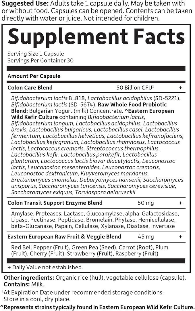 Garden of Life Probiotics for Women and Men - Raw Probiotics Colon Care 50 Billion CFU and Enzymes, Shelf Stable Once Daily Acidophilus Probiotic for Regularity and Immune Health Support, 30 Capsules