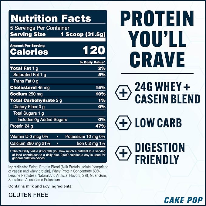 PEScience Select Protein Powder, Whey and Casein Blend, Clean Protein Powder for Women and Men, Low Calorie, Low Carb, Keto Friendly, Gluten Free - Cake Pop - 5 Servings