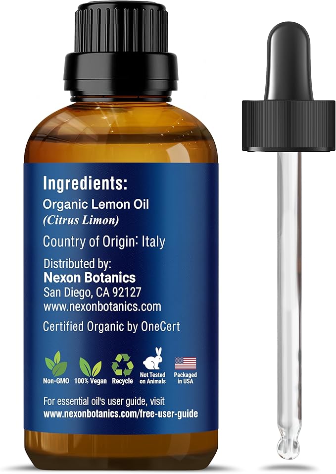 Organic Lemon Essential Oil 30 ml - Pure, Natural Oils for Aromatherapy, Diffusers, DIY, Candle and Soap Making Scent - Nexon Botanics