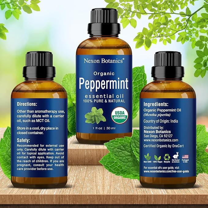Organic Peppermint Essential Oil 30 ml - Pure, Natural Oils for Aromatherapy, Diffusers, DIY, Candle and Soap Making Scent - Nexon Botanics