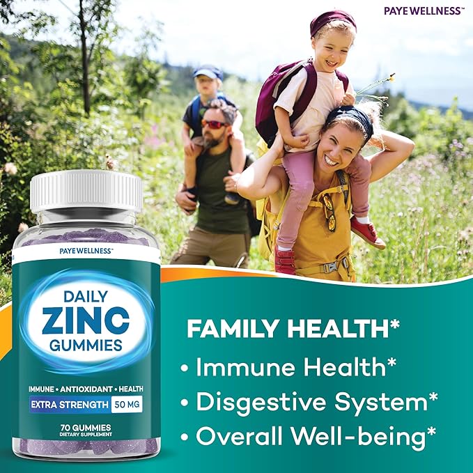 Zinc Gummies 50 mg, Daily Support, Immune System*, Enzyme Functions*, Natural Energy* - 210 Gummies, 105 Day Supply (3-Pack)