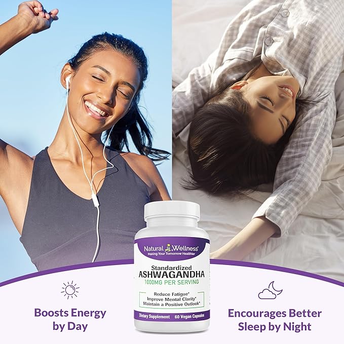 Natural Wellness Ashwagandha Root Extract 1000 mg – Supports Stress Relief, Mood, Sleep, and Energy – 60 Vegan Capsules, 30-Day Supply