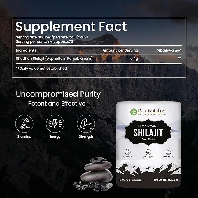 Pure Nutrition Himalayan Shilajit Resin for Men & Women | 60 GMS | 150 Servings | High Potency Pure Himalayan Shilajit Resin with 85+ Trace Minerals, 75%+ Fulvic Acid | 30 Gram X Pack of 2