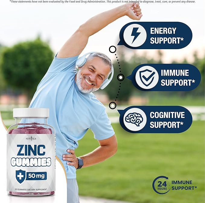 NEW AGE Zinc Gummies - 2 Pack - 50mg High Immune Booster Zinc Supplement, Immune Defense, Powerful Natural Antioxidant, Non-GMO - by New Age, 120 Count