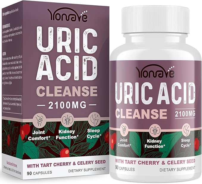 Uric Acid Cleanse & Detox - Tart Cherry Capsules, Celery Seed Uric Acid Supplement – Kidney, Joint and Sleep – 90 Veggie Capsules（1 Bottle）