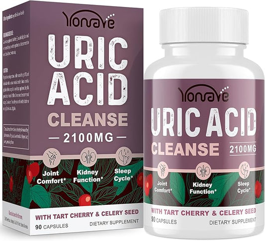 Uric Acid Cleanse & Detox - Tart Cherry Capsules, Celery Seed Uric Acid Supplement – Kidney, Joint and Sleep – 90 Veggie Capsules（1 Bottle）