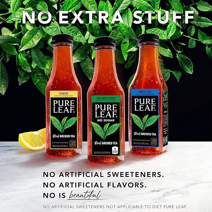 Pure Leaf Iced Tea, Unsweetened Lemon, Real Brewed Tea, Zero Sugar & Zero Calories, 18.5 Fl Oz Bottles (Pack of 12)