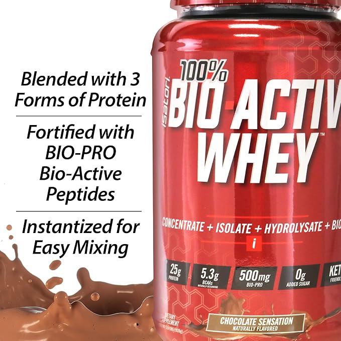 iSatori 100% Bio-Active Whey Protein, Muscle Growth & Recovery with Whey Isolate, Hydrolysate, Concentrate, BCAAs & Colostrum Peptides, 25g of Protein Per Serving - Chocolate Sensation (26 Servings)
