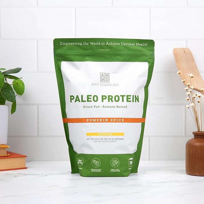 Amy Myers MD Paleo Protein Powder - Pumpkin Spice, 30 Servings - Collagen-Based Gut Function Support - Gluten-Free & Non-Dairy Protein Supplement