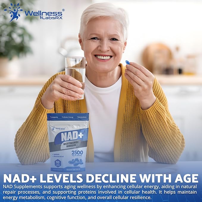 Liposomal NAD+ Supplement - Third-Party Tested NAD Softgels Nicotinamide Riboside Resveratrol - 2500mg Liposomal NAD Supplements for Women - Longevity Support - Made in USA