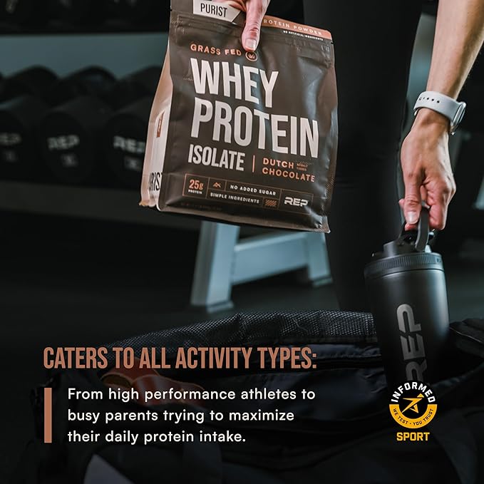REP Purist Whey Protein Powder, Premium Chocolate Grassfed Isolate, Post-Workout Recovery, Keto Friendly, Clean Nutrition Meal Replacement, Promotes Lean Muscle, Sugar and Gluten-Free Women Men, 2 Lb
