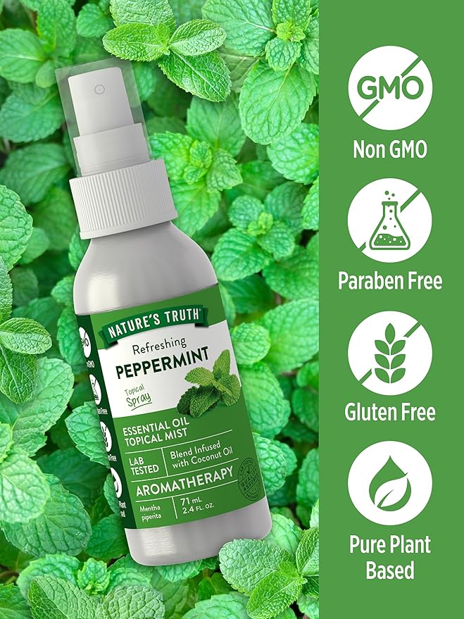 Nature's Truth Peppermint Essential Oil Spray | 2.4 Fluid Ounces | for Aromatherapy | Plant Based, Non-GMO & Gluten Free