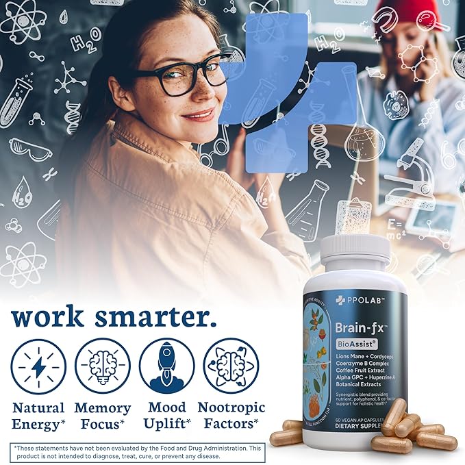 Brain-fx™ B Vitamins & Herbs for Memory and Focus, Nootropic Supplement, Methylated B Complex Choline Bacopa Lions Mane Cordyceps Mushroom Coffee Fruit Extract Alpha GPC L Theanine Huperzine A - 60ct