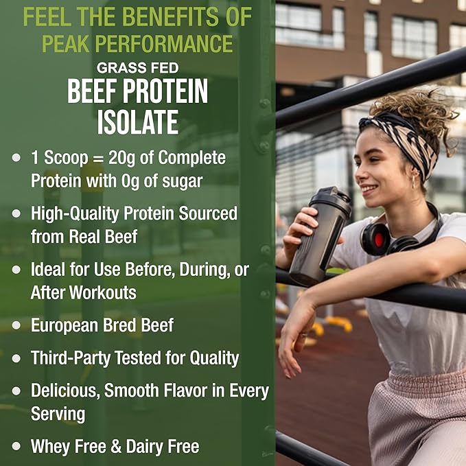 Grass Fed Beef Protein Powder - Lactose Free Great Tasting Beef Protein Isolate. Complete Animal Based Non Dairy Paleo Carnivore Supplement for Prime Muscle Building. No Whey. Salted Caramel Flavor