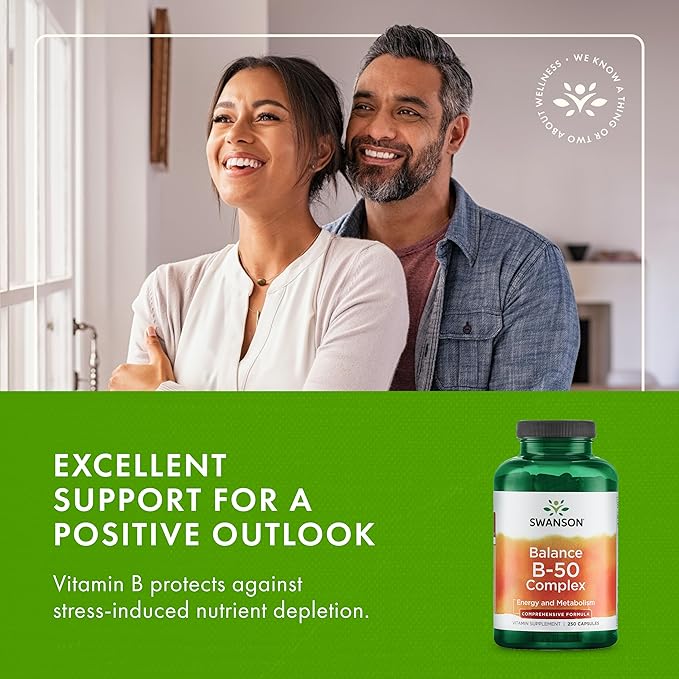 Swanson B-50 B-Complex - B Vitamin Complex with High Potency & Bioavailability - Promotes Immune System Support, Aids Heart Health, & Supports Healthy Nervous System - (250 Capsules)