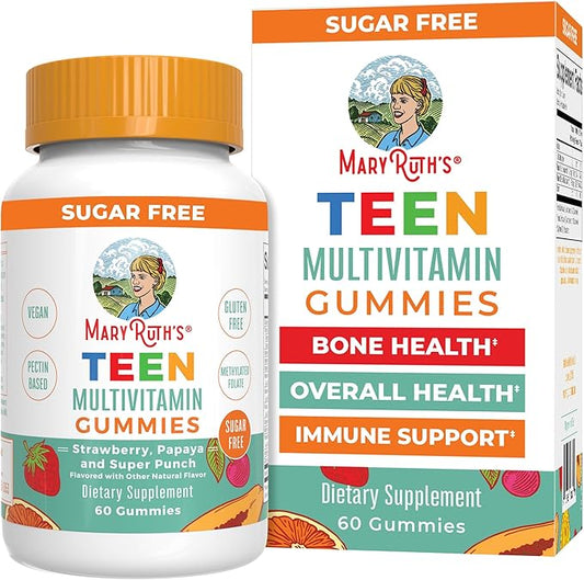 MaryRuth Organics Multivitamin for Teens | Teen Multivitamin Multimineral Gummies with Vitamin B, C, D and E, Biotin, Zinc | Teen Vitamins | Vegan | Sugar Free | Gluten Free | 60 Count