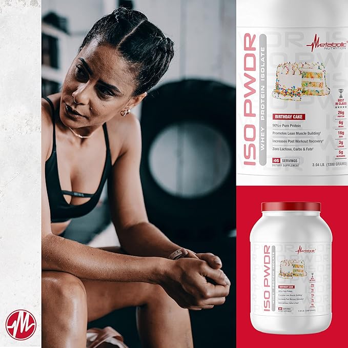 Metabolic Nutrition Whey Protein Isolate ISO PWDR Birthday Cake, 3.04lb, 23 Servings, 26g Protein, Fast Digesting, Zero Carbs, Delicious Flavor, Very Low Carbs & Fat, Zero Lactose