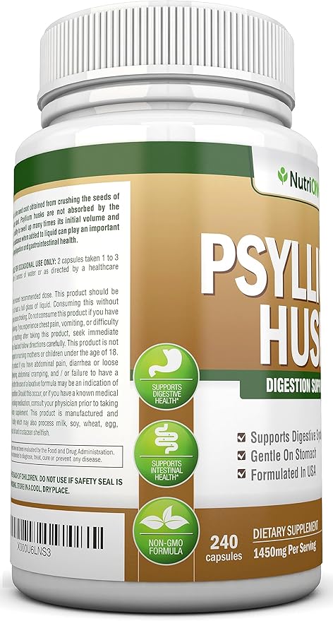 PSYLLIUM Husk Capsules - 1450mg Per Serving - 240 Capsules - Double Strength - Premium Psyllium Fiber Supplement - Great for Digestion and Regularity - 100% Natural Soluble Fiber