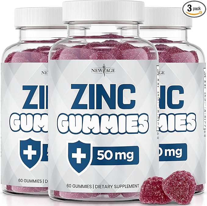 NEW AGE Zinc Gummies - 50mg High Immune Booster Zinc Supplement, Immune Defense, Powerful Natural Antioxidant, Non-GMO 180 Count (Pack of 3)