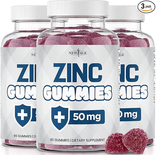 NEW AGE Zinc Gummies - 50mg High Immune Booster Zinc Supplement, Immune Defense, Powerful Natural Antioxidant, Non-GMO 180 Count (Pack of 3)