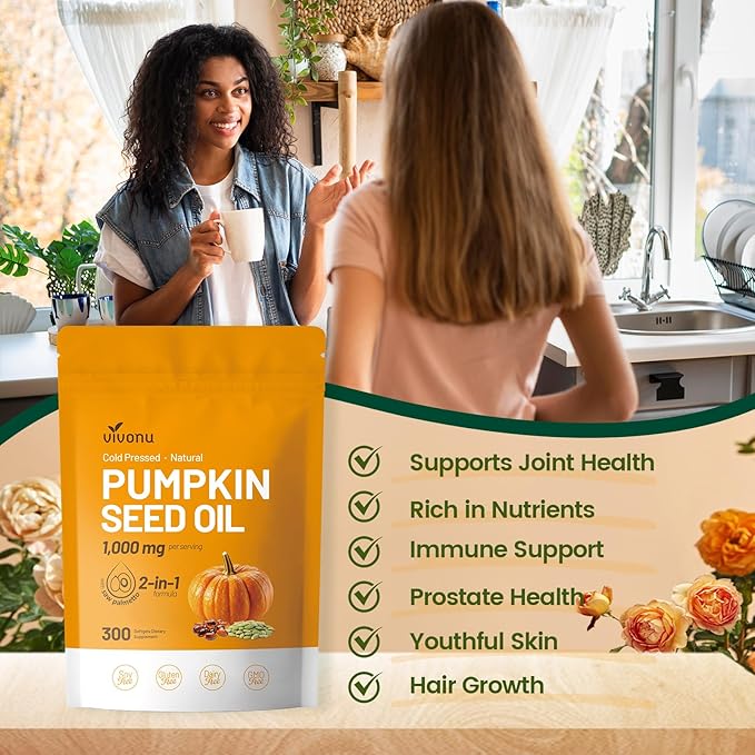 Pumpkin Seed Oil with Saw Palmetto Capsules | Cold Pressed, Pure Virgin Oil, Essential Fatty Acids & Phytosterols | 300 SoftgelsSupports Hair, Urinary, Bladder & Prostate Health | Non-GMO
