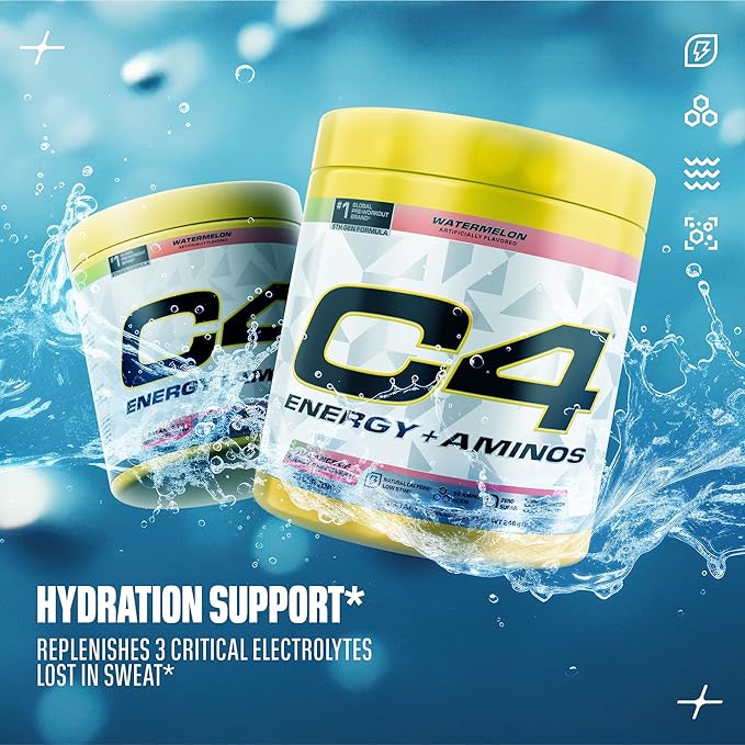 Cellucor C4 Energy + Aminos Powder | 5g BCAAs & EAAs for Muscle Recovery, 3 Electrolytes for Hydration, 100mg Natural Caffeine | Pre Workout | Zero Sugar, 30 Servings, Watermelon