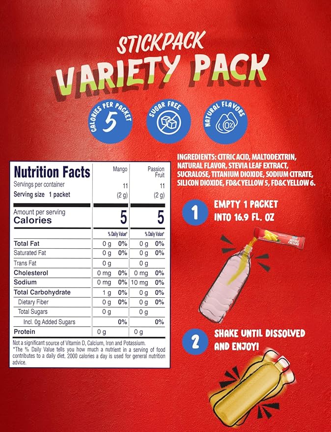 Klass Aguas Frescas Powdered Drink Mix | 44 Sugar Free Powder Packets | Flavors - Mango Watermelon Pineapple & Passionfruit - Water Enhancer To Go!