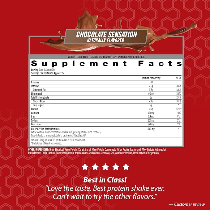 iSatori 100% Bio-Active Whey Protein, Muscle Growth & Recovery with Whey Isolate, Hydrolysate, Concentrate, BCAAs & Colostrum Peptides, 25g of Protein Per Serving - Chocolate Sensation (26 Servings)